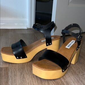 Steve Madden Black and Tan Platform Heels